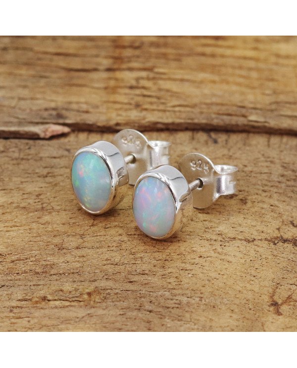 Sterling Silver Natural Gemstone Ethiopian Opal Studs