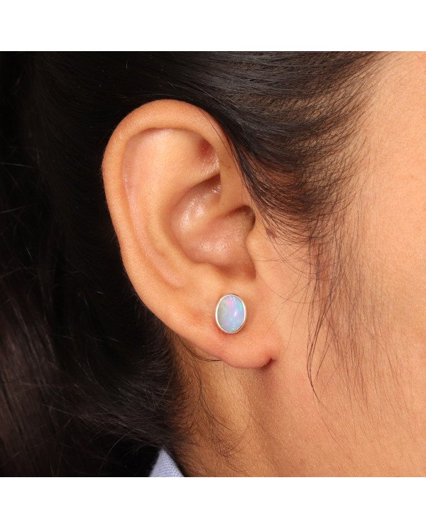 Sterling Silver Natural Gemstone Ethiopian Opal Studs