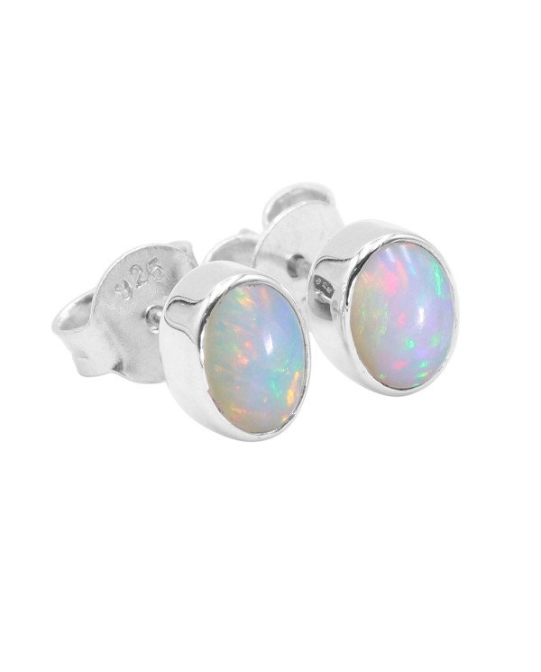 Sterling Silver Natural Gemstone Ethiopian Opal Studs
