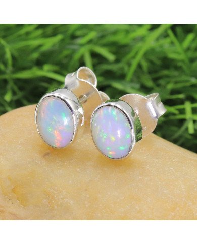 Sterling Silver Natural Gemstone Ethiopian Opal Studs