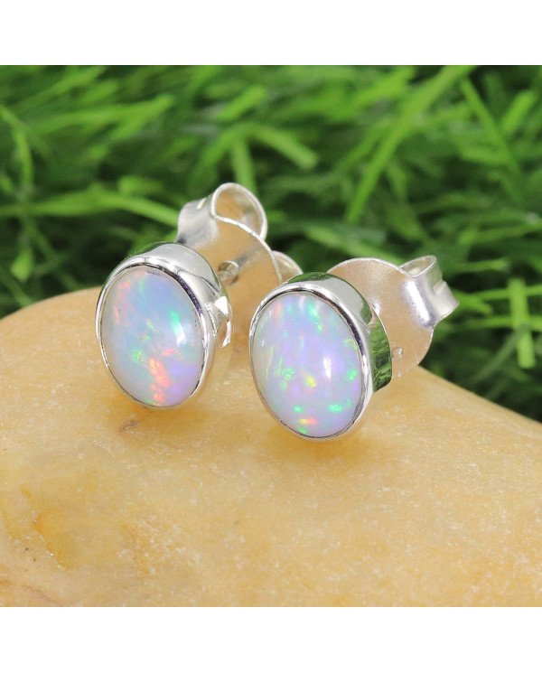 Sterling Silver Natural Gemstone Ethiopian Opal Studs