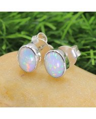 Sterling Silver Natural Gemstone Ethiopian Opal Studs