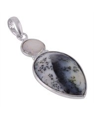 Boroque Pearl Dendritic Opal Sterling Silver Pearl Pendant Necklace