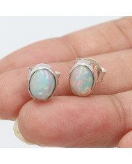 Sterling Silver Natural Gemstone Ethiopian Opal Studs