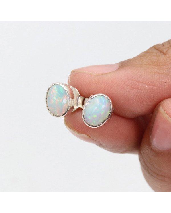 Sterling Silver Natural Gemstone Ethiopian Opal Studs