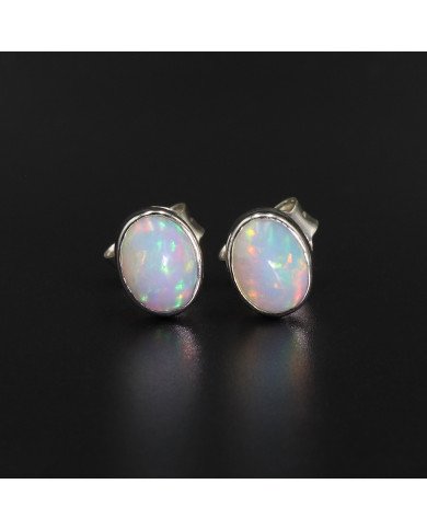 Sterling Silver Natural Gemstone Ethiopian Opal Studs