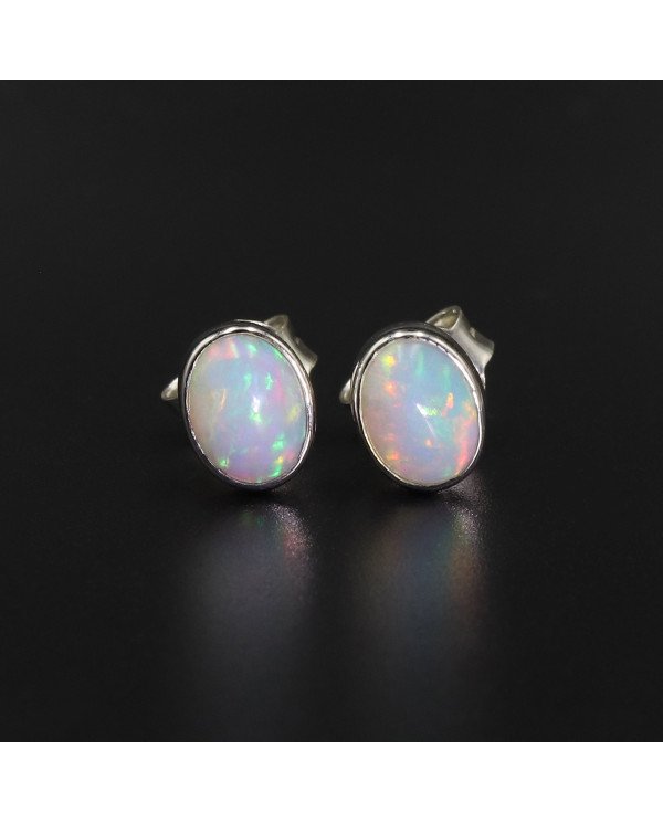 Sterling Silver Natural Gemstone Ethiopian Opal Studs