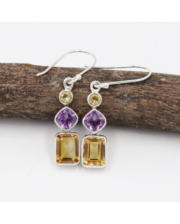 Citrine earring Amethyst earring 925 sterling silver handmade earring.