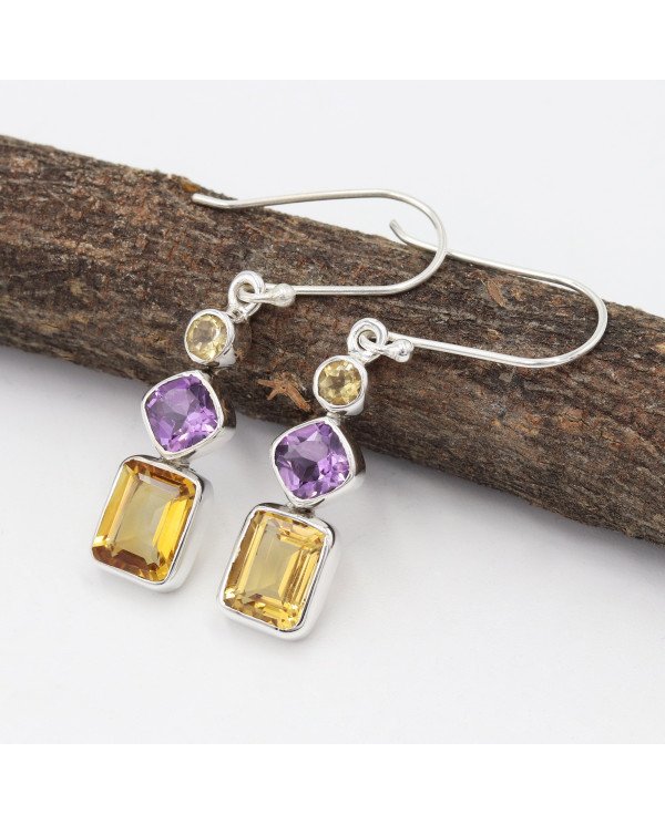Citrine earring Amethyst earring 925 sterling silver handmade earring.