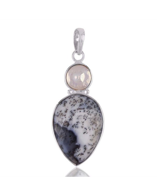 Boroque Pearl Dendritic Opal Sterling Silver Pearl Pendant Necklace