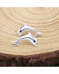925 Sterling Silver Dolphin Stud Earrings with Black Onyx Gemstone