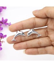 925 Sterling Silver Dolphin Stud Earrings with Black Onyx Gemstone