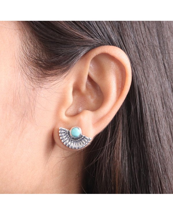 925 Sterling Silver Arizona Turquoise Boho Stud Earrings