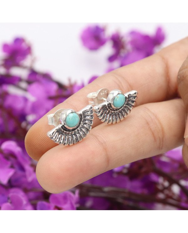 925 Sterling Silver Arizona Turquoise Boho Stud Earrings