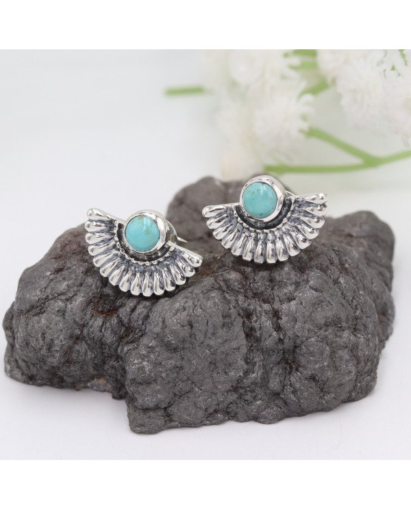 925 Sterling Silver Arizona Turquoise Boho Stud Earrings