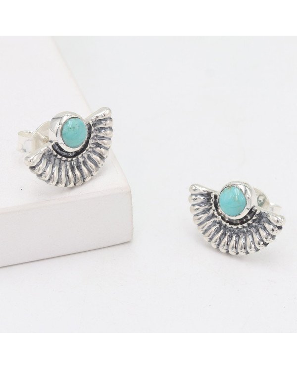 925 Sterling Silver Arizona Turquoise Boho Stud Earrings