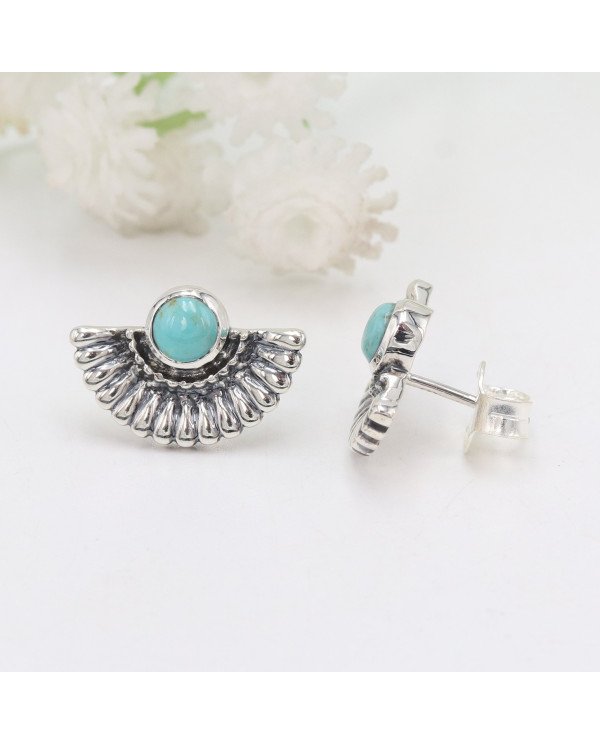 925 Sterling Silver Arizona Turquoise Boho Stud Earrings