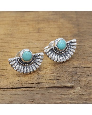 925 Sterling Silver Arizona Turquoise Boho Stud Earrings