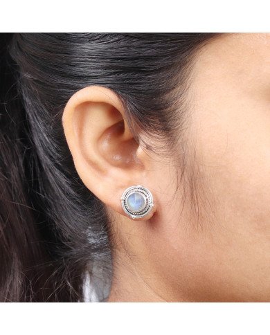 Rainbow Moonstone Stud Earring Steling Silver Moonstone Stud Earring