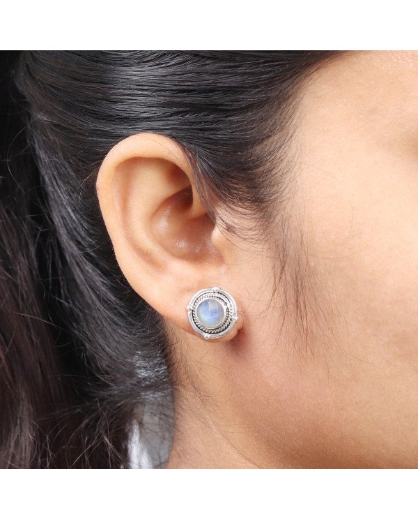Rainbow Moonstone Stud Earring Steling Silver Moonstone Stud Earring