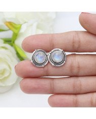 Rainbow Moonstone Stud Earring Steling Silver Moonstone Stud Earring