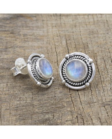Rainbow Moonstone Stud Earring Steling Silver Moonstone Stud Earring