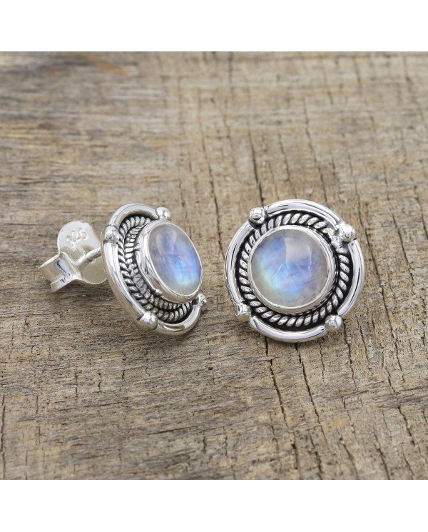 Rainbow Moonstone Stud Earring Steling Silver Moonstone Stud Earring