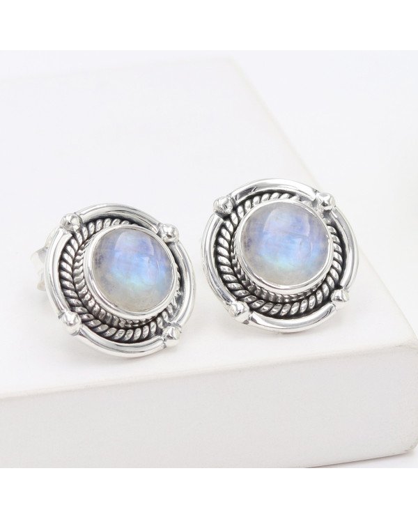 Rainbow Moonstone Stud Earring Steling Silver Moonstone Stud Earring