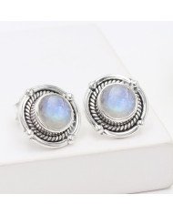Rainbow Moonstone Stud Earring Steling Silver Moonstone Stud Earring