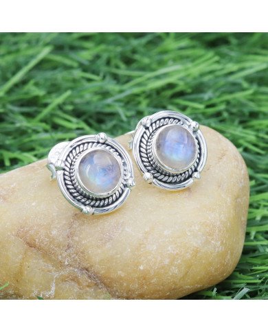 Rainbow Moonstone Stud Earring Steling Silver Moonstone Stud Earring