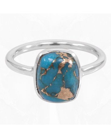 Sterling Silver Classic Solitaire Blue Copper Turquoise Ring
