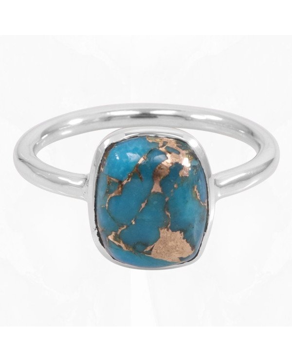 Sterling Silver Classic Solitaire Blue Copper Turquoise Ring
