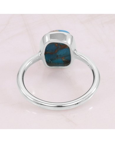 Sterling Silver Classic Solitaire Blue Copper Turquoise Ring