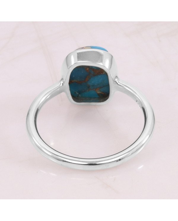 Sterling Silver Classic Solitaire Blue Copper Turquoise Ring