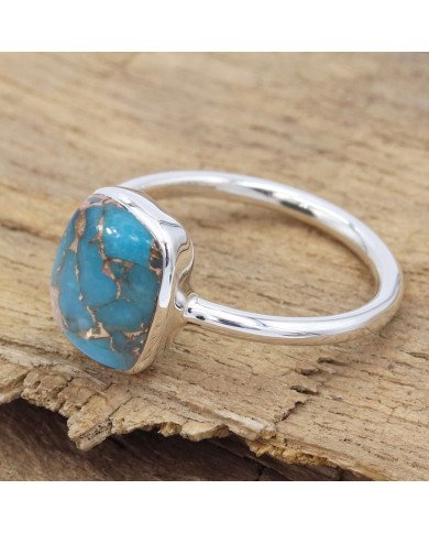 Sterling Silver Classic Solitaire Blue Copper Turquoise Ring