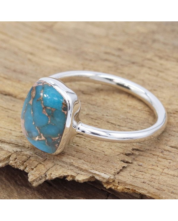 Sterling Silver Classic Solitaire Blue Copper Turquoise Ring