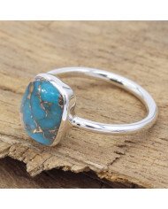 Sterling Silver Classic Solitaire Blue Copper Turquoise Ring