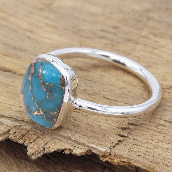 Sterling Silver Classic Solitaire Blue Copper Turquoise Ring