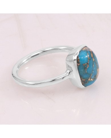 Sterling Silver Classic Solitaire Blue Copper Turquoise Ring
