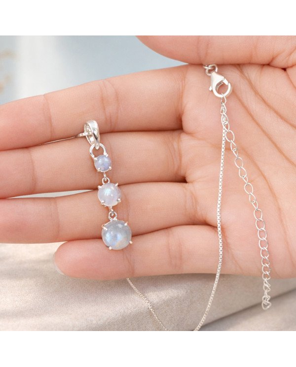 Sterling Silver Handcrafted Rainbow Moonstone Pendant