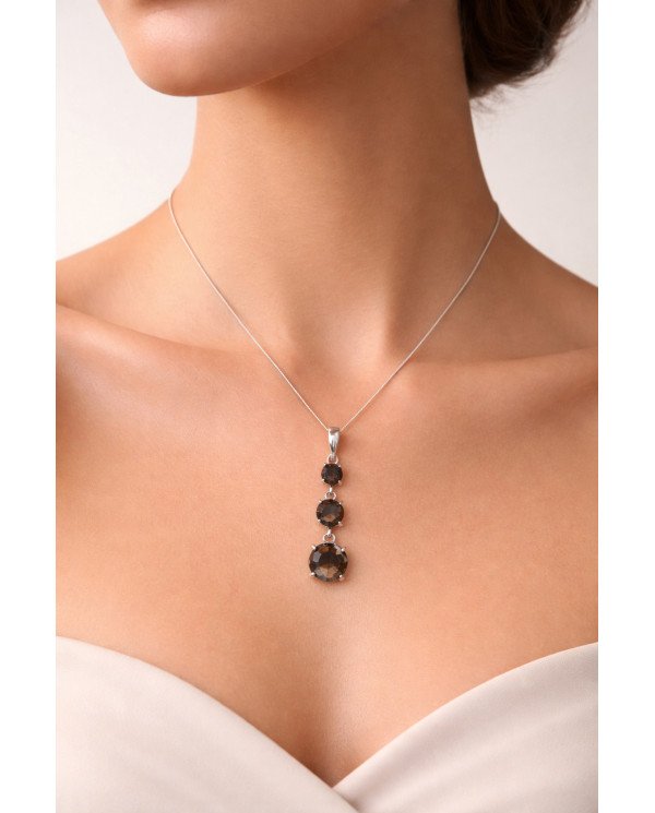 Smoky Quartz Sterling Silver Drop Pendant