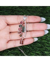 Multi Tourmaline Pendant in 925 Sterling Silver - Raw Gemstone Jewelry