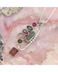 Multi Tourmaline Pendant in 925 Sterling Silver - Raw Gemstone Jewelry