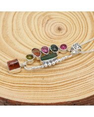 Multi Tourmaline Pendant in 925 Sterling Silver - Raw Gemstone Jewelry