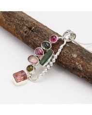 Multi Tourmaline Pendant in 925 Sterling Silver - Raw Gemstone Jewelry