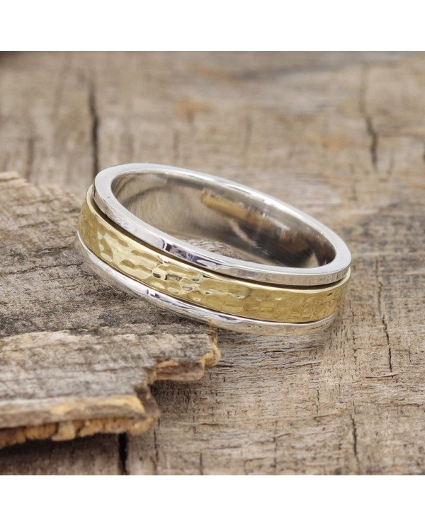 Two Tone Spinner Ring 925 Sterling Silver Spinner Ring Brass Spinner Ring