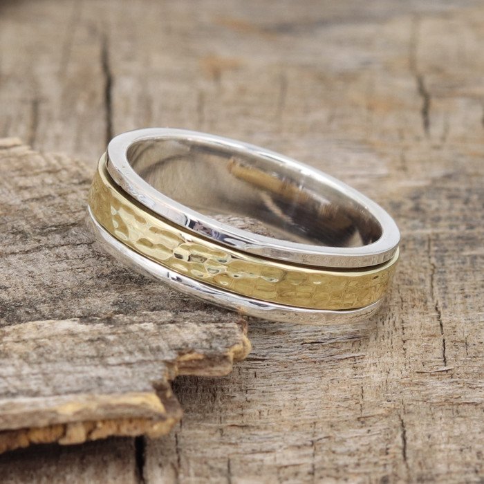 Two Tone Spinner Ring 925 Sterling Silver Spinner Ring Brass Spinner Ring