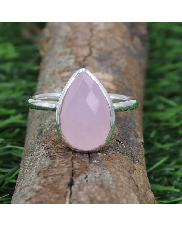 Sterling Silver Pink Chalcedony Handcrafted Silver Ring