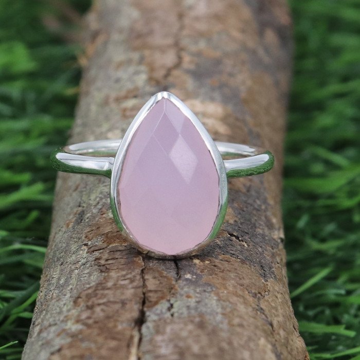 Sterling Silver Pink Chalcedony Handcrafted Silver Ring