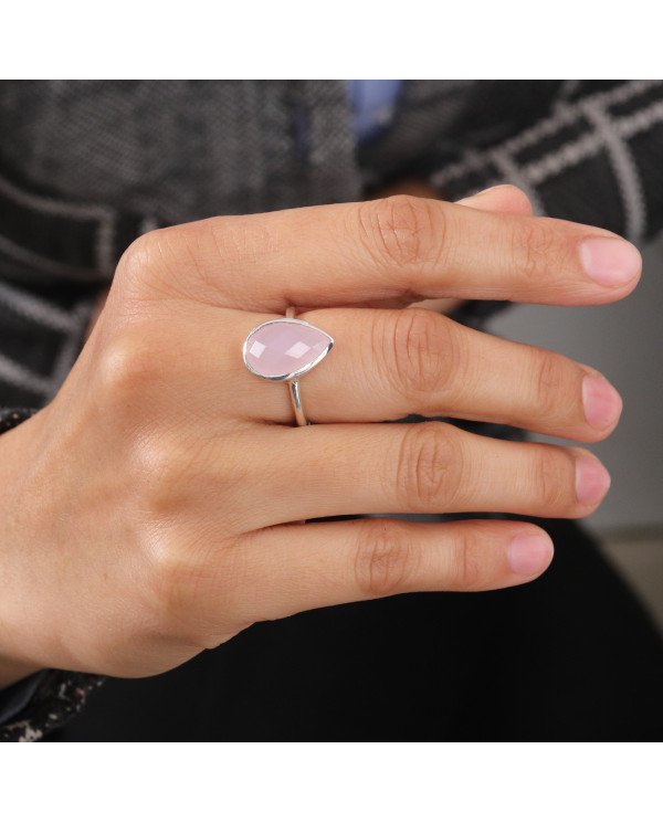 Sterling Silver Pink Chalcedony Handcrafted Silver Ring